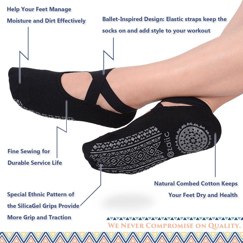 Ozaiic Pilates Socks for Women Non Slip Grip, Yoga Socks with Grippers for Barre, Hospital, Ballet, Dance, Barefoot Workout - Image 2